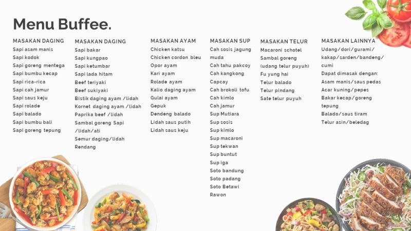 Tampilan menu makanan lengkap