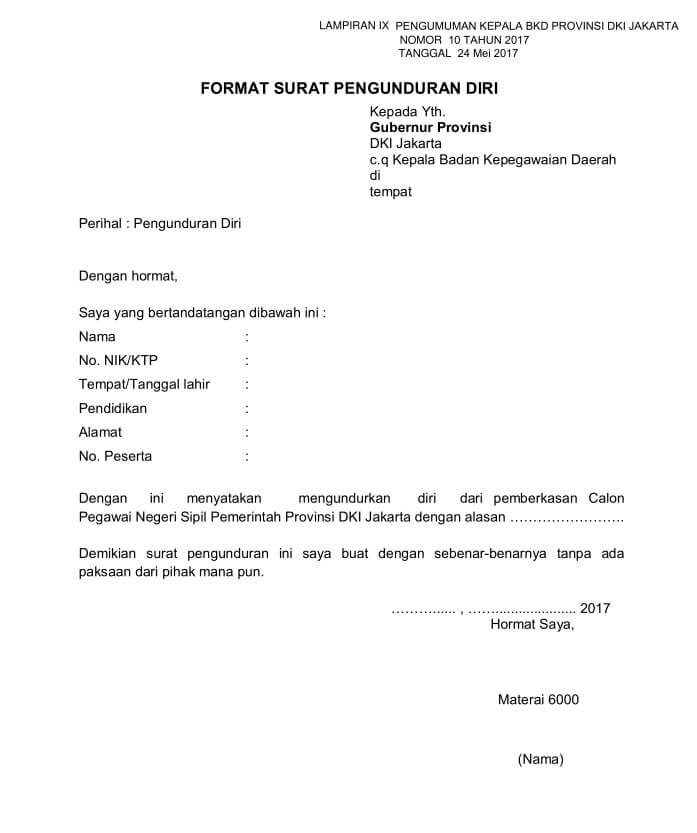 Format Pengunduran Diri Resmi